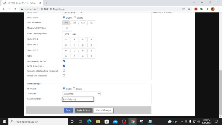 Input Wireguard time settings in router