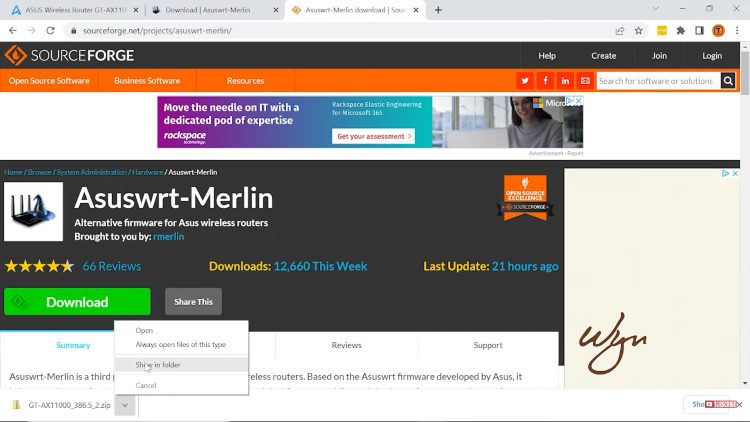 click show in folder for asus merlin on router