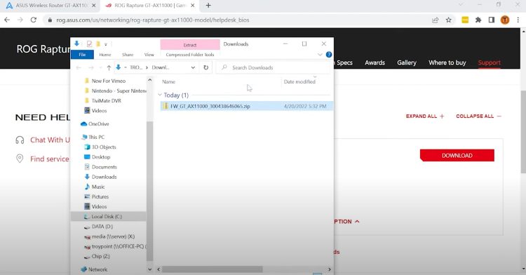 Click the file in the bottom left corner of your screen. Then you will see the firmware in the form of a zip file.