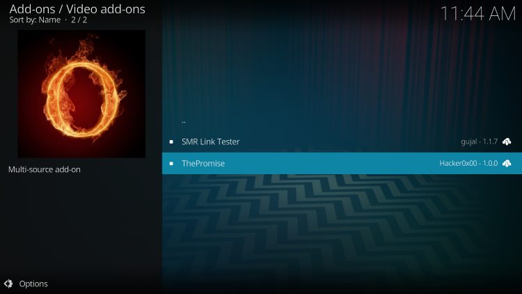 Select The Promise kodi addon