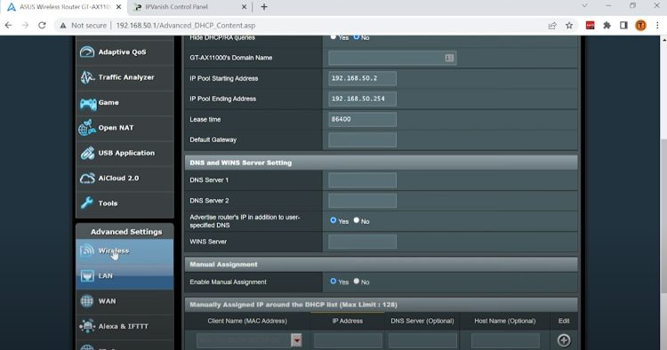 Then click Wireless on the left menu.