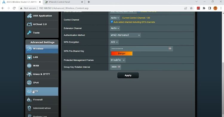 Next click the VPN option on the left menu.