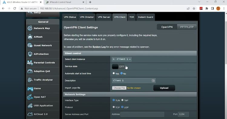 Now we want to import two important files into the VPN client tab.