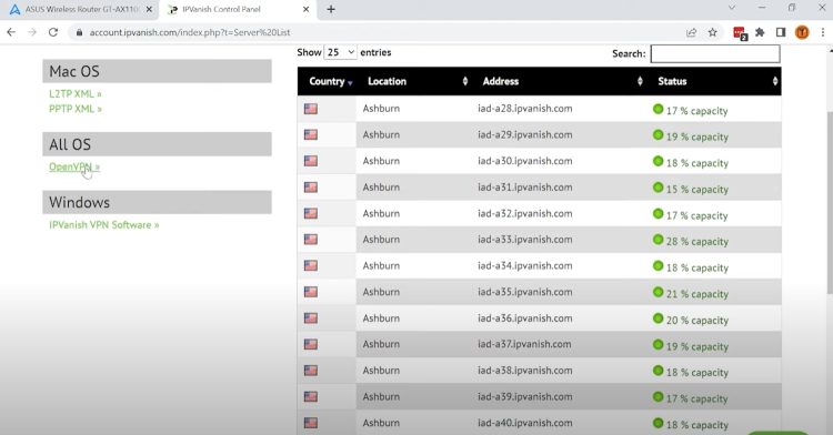 Now on the left side click OpenVPN under ALL OS.