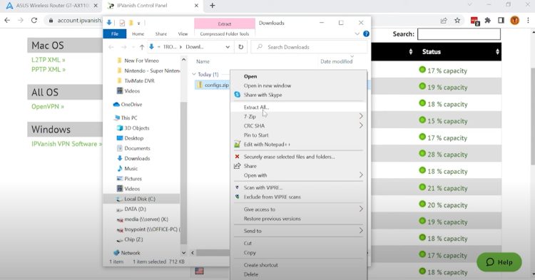 Right click the configs zip file and then click Extract All.