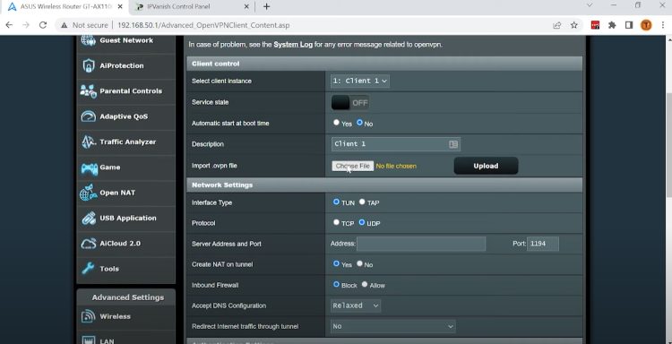 Once you have determined the IPVanish server you want to use, return back to the Asus-Merlin dashboard.