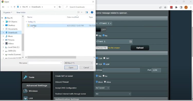 Locate your configs folder and click that.