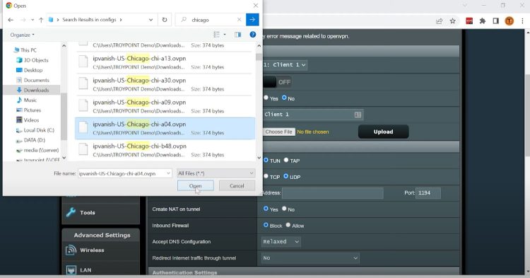 Locate the IPVanish server you want to import and click that option.