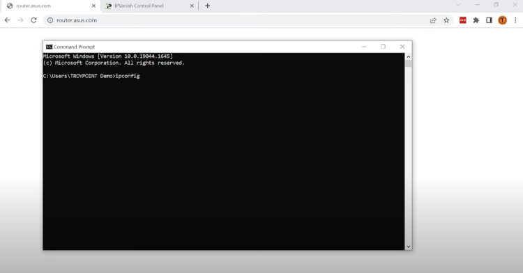 Then type in "ipconfig" and hit enter.