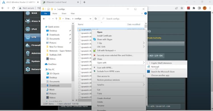 Right-click the certificate file, click Open with, and then choose Notepad or any text editor.