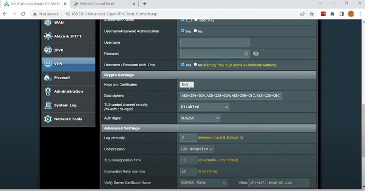 Then click Edit next to Keys and Certificates.
