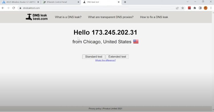 You can check VPN Status by visiting dnsleaktest.com and your IP address will be different.