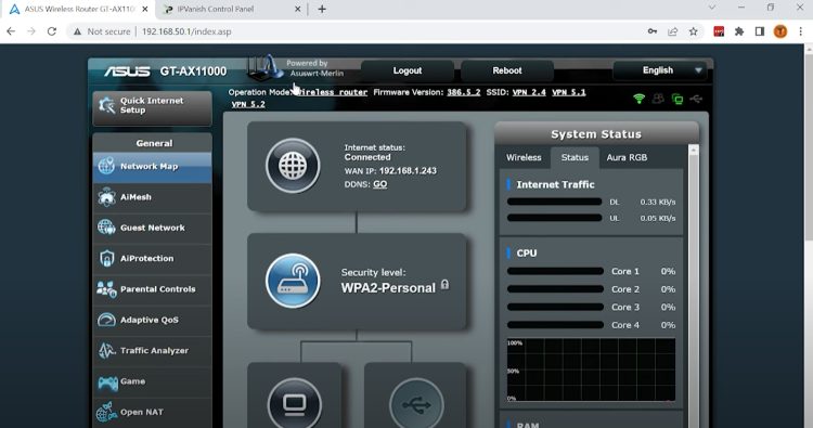 We are now logged in to our Asus-Merlin router admin panel.