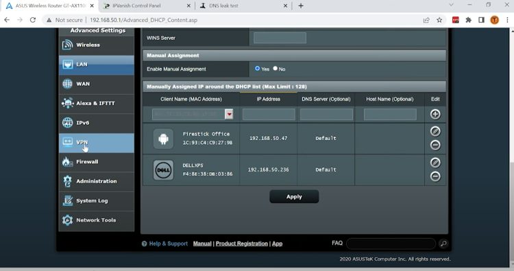 Then click VPN on the left menu.