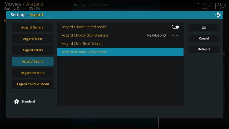 Hover over Asgard Debrid and then select Re-auth Real-Debrid.