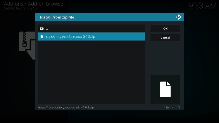 Click the repository URL for exodus kodi addon
