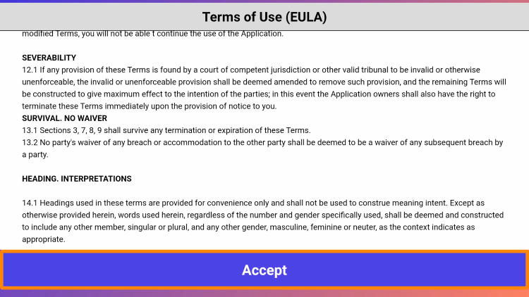 Accept terms of use