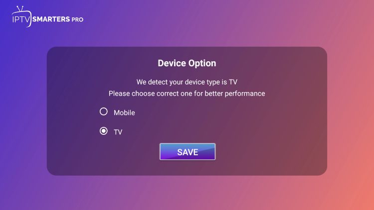 Select mobile or TV