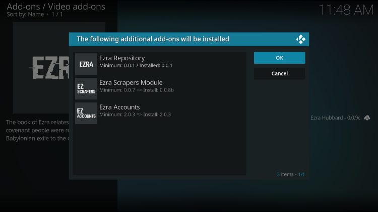click ok for ezra kodi