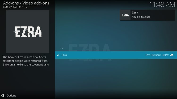 wait for ezra kodi addon installed message to appear