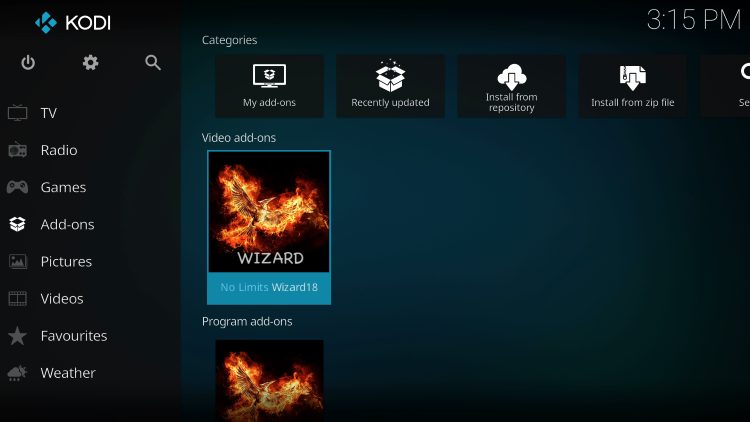 Then choose No Limits Wizard 18 kodi build
