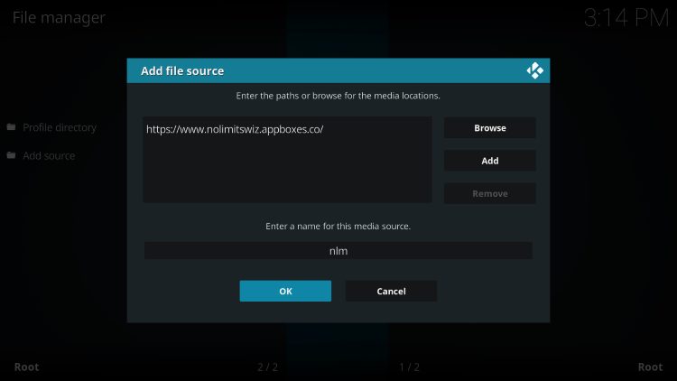 Highlight the box under the source that you just typed in and enter a name for this media source for no limits magic build