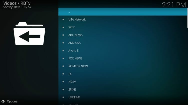 RBTV Kodi addon categories