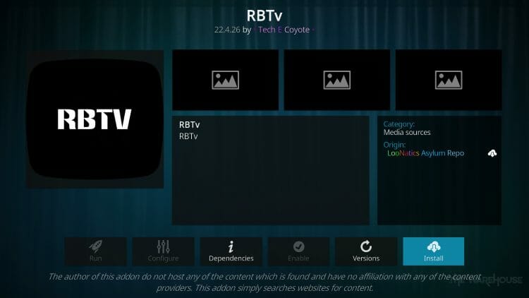 Click Install rbtv kodi addon