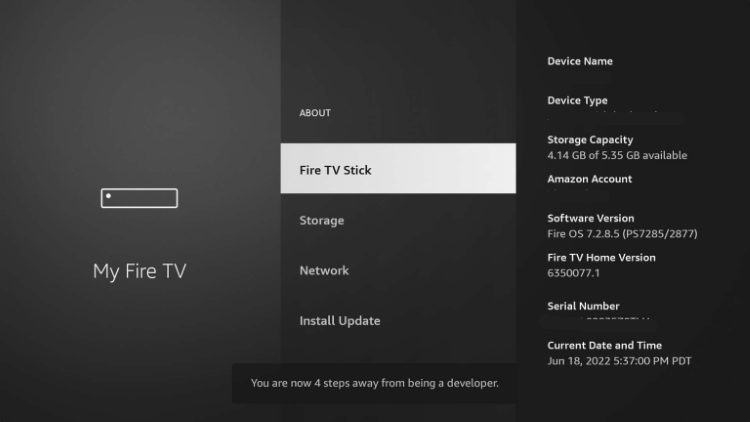 click the name of fire tv device 7 times