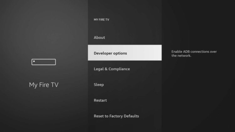 Click the back button on your remote and you will now see Developer Options