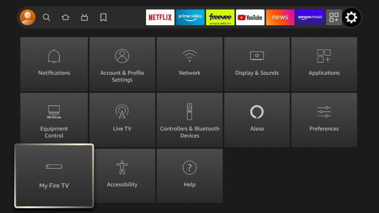 Hover over the Settings icon and click My Fire TV.