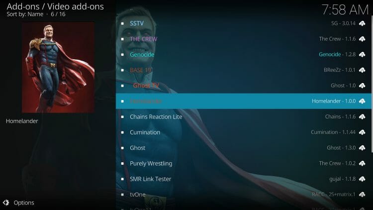 Choose Homelander kodi addon