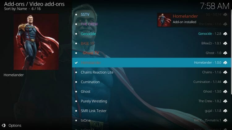 Wait for Homelander Add-on installed message to appear