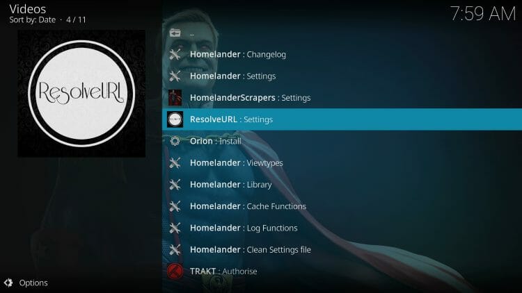 Select ResolveURL: Settings.