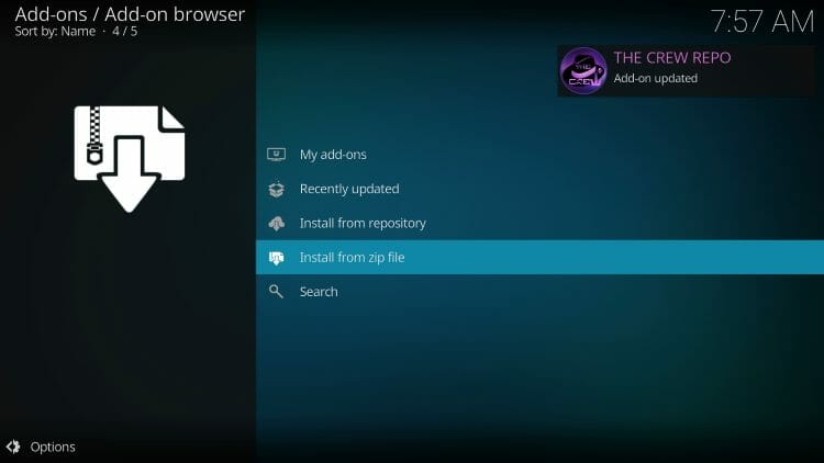 Wait for The Crew Repo Add-on installed message to appear
