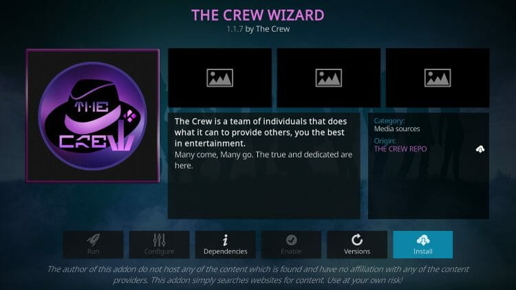 Click Install skeleton crew kodi build