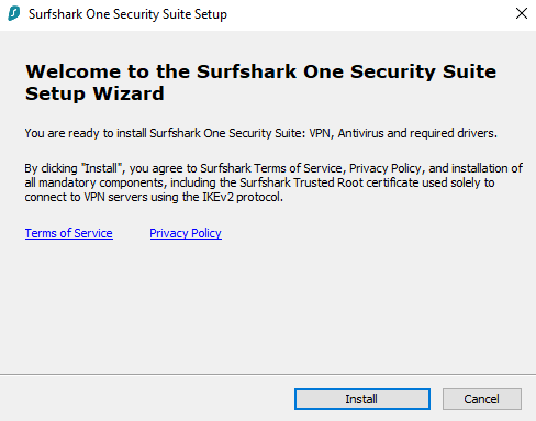 The Surfshark setup process will then launch. Click Install.