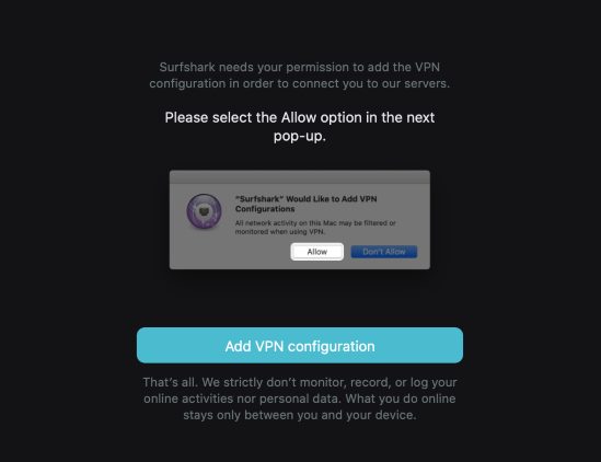 When this message appears click Add VPN configuration.