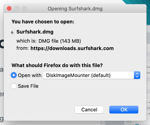 You should receive a message about opening Surfshark. Click OK.
