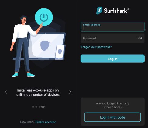 Next login to Surfshark with your email address and password.