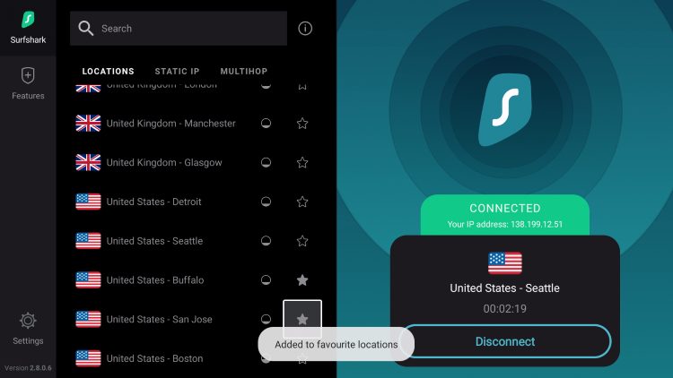 surfshark on chromecast with google tv server favorites