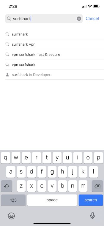 search for surfshark on iphone