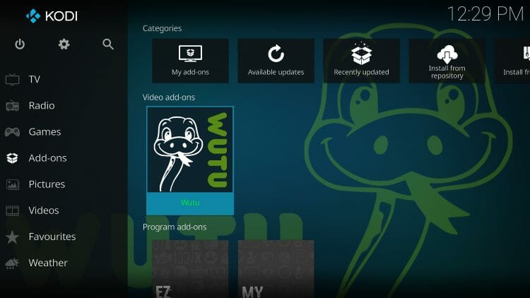 Return back to the home screen of Kodi and click Add-ons. Then choose Wutu.