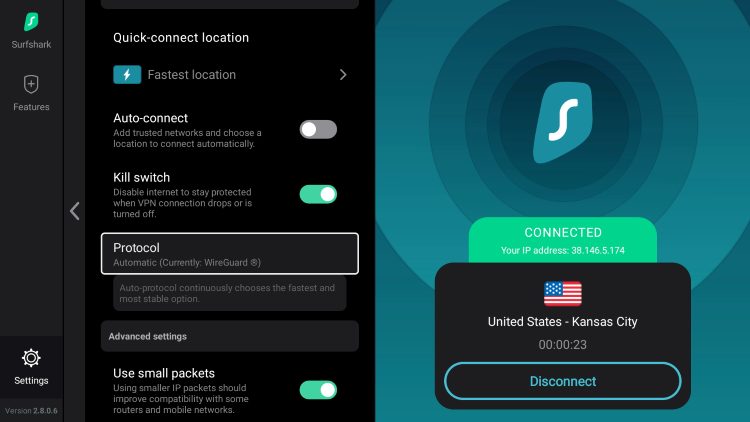 VPN Protocol is the connection protocol used by the application.