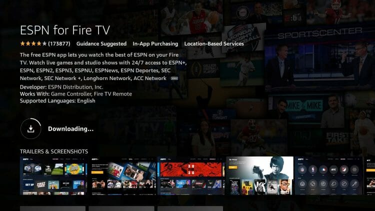 Wait for ESPN Plus on Firestick App to install.