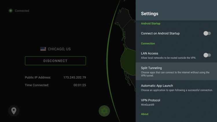 Split Tunneling allows the VPN user to choose applications that can connect to the Internet without being routed through the encrypted VPN connection.