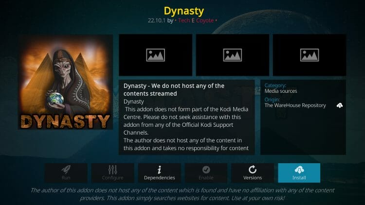 click install kodi addon