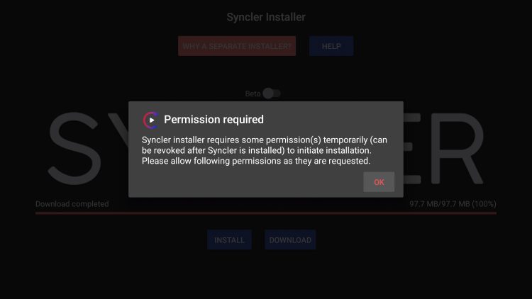 click ok for syncler app