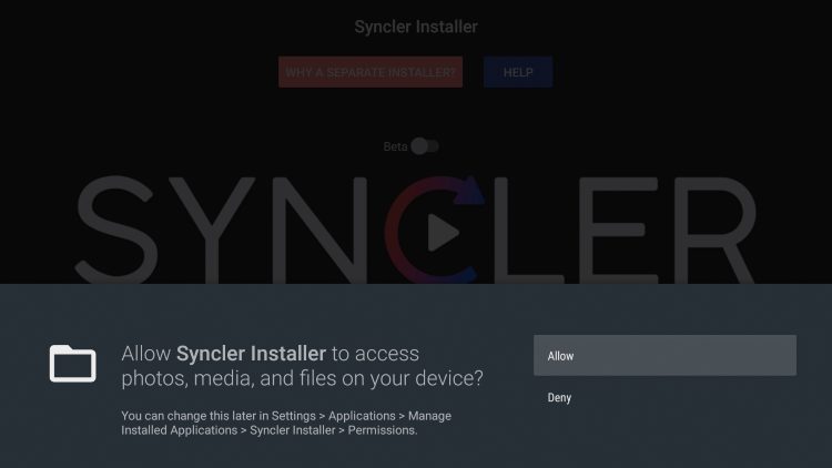 choose allow to install syncler