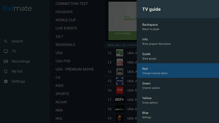 TiviMate Remote Options